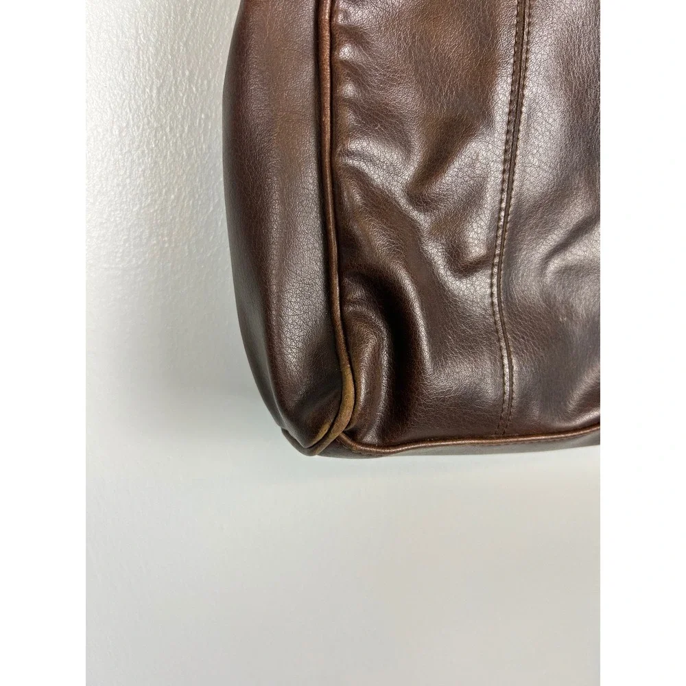 Nine West Brown Faux Leather Shoulder Bag Tote Purse 90s Y2K Neutral Fall Earthy